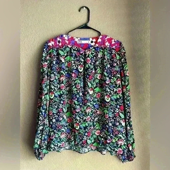 Zara Floral Print Long Sleeve Top Blouse Size Small - Picture 1 of 8